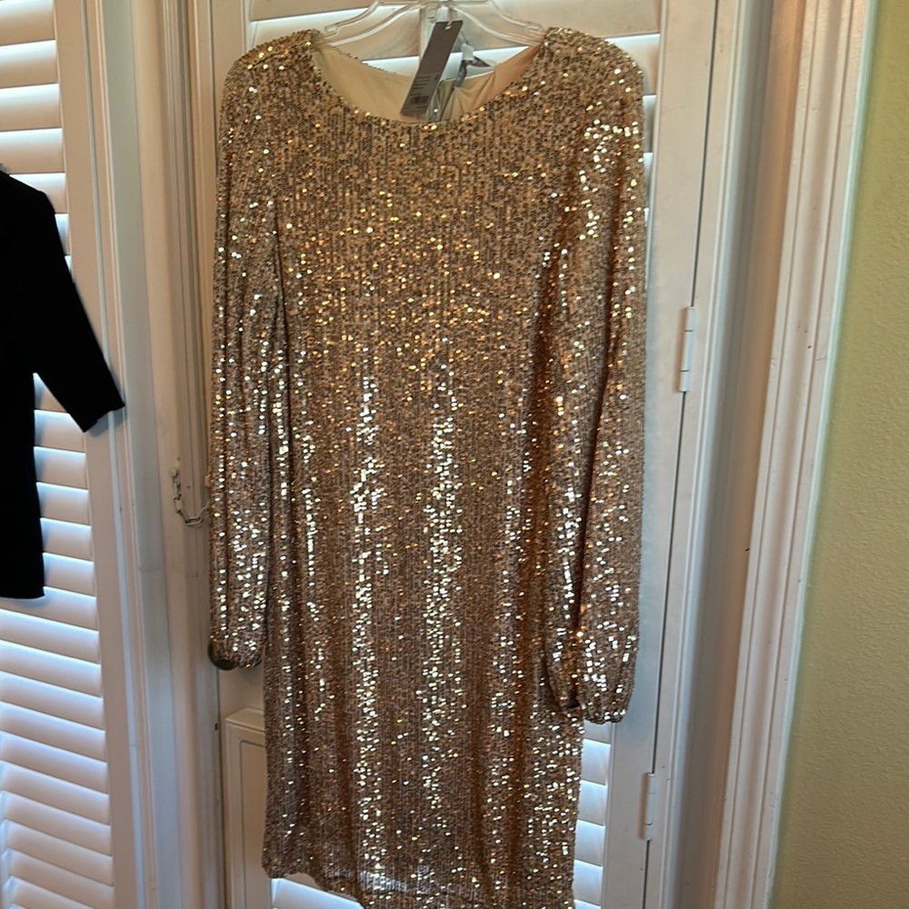 Preston & York Gold Sequin Sheath Dress with Scoop Neck